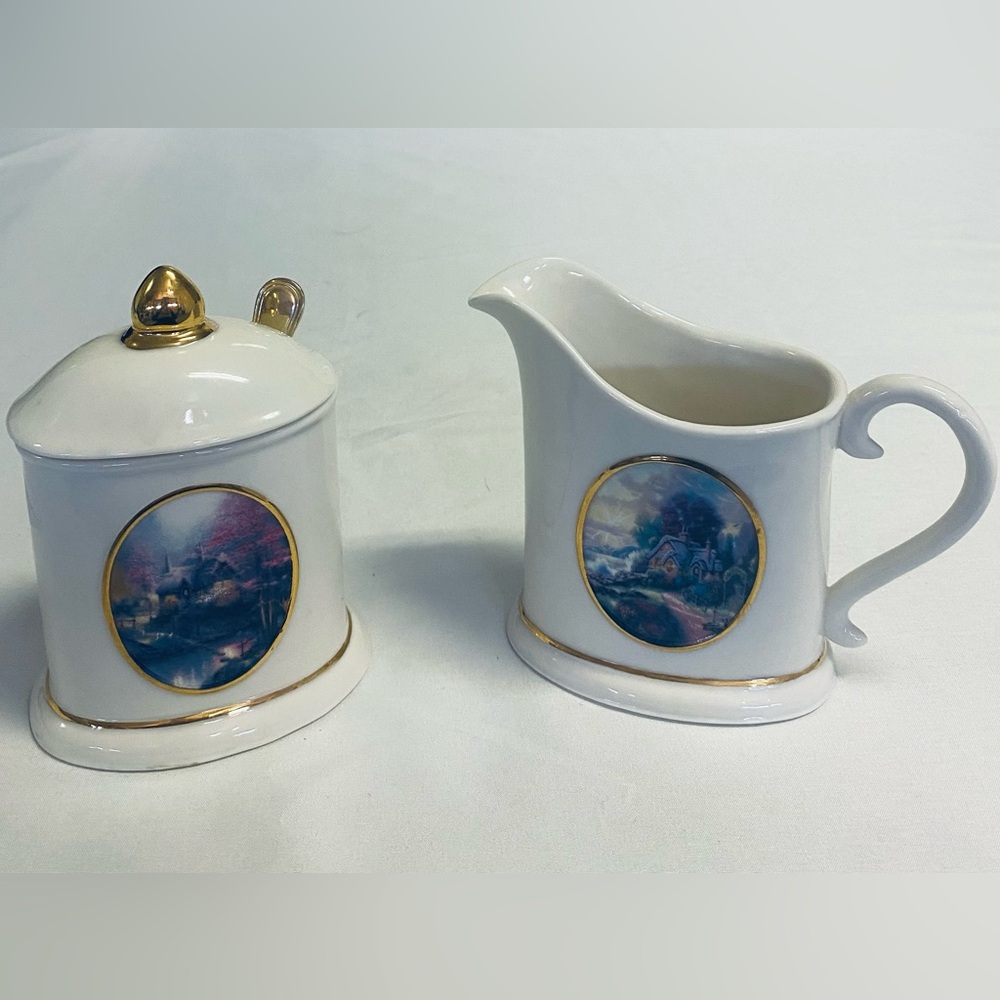 Thomas Kinkade "New Day Dawning" and “Stepping Stone Cottage" Creamer and Sugar